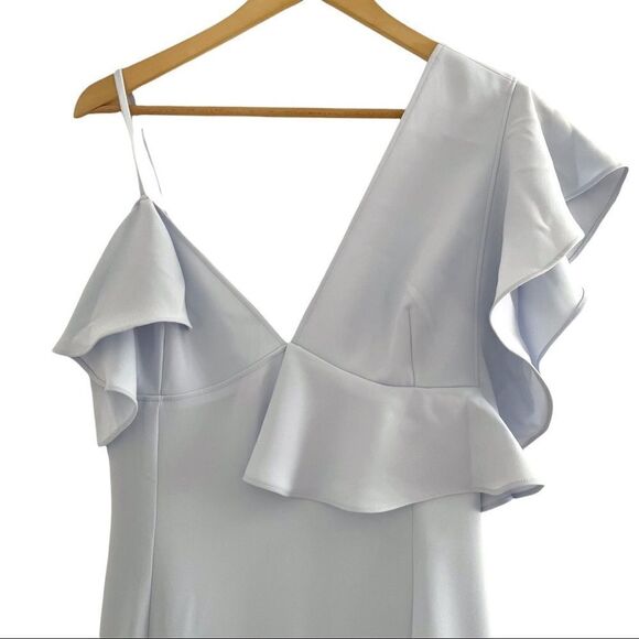 Adeam Asymmetric Ruffled Crepe Midi Dress  in Sky Blue - Picture 4 of 10